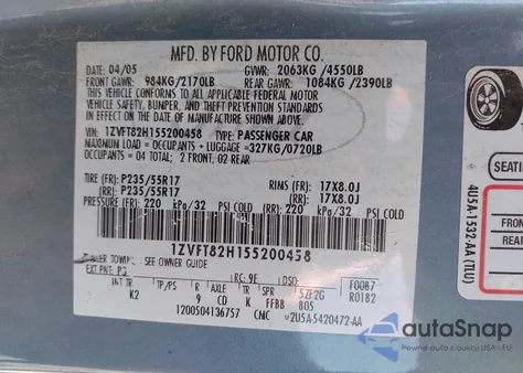 2005 Ford Mustang Gt Deluxe/Gt Premium from USA, damaged, VIN 1ZVFT82H155200458